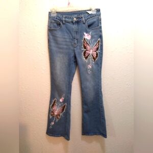 Romwe embroidered flare jeans